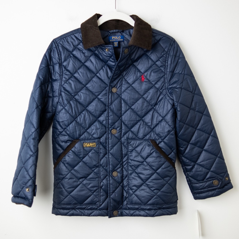 Polo Ralph Lauren Boys Quilted Barn Jacket Coat Corduroy Collar Navy M 10-12